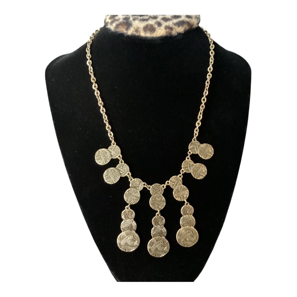 The Sak Gold Tone Black Weave Pattern Aztec Style Coin Drop Statement Necklace - Picture 7 of 10
